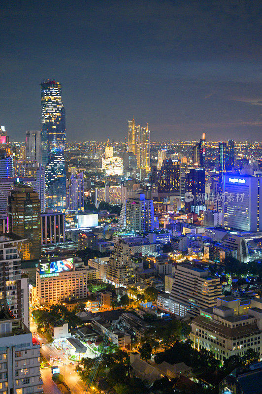 夜景首都CBD区城市景观商业区silom -Sathorn金融区泰国曼谷